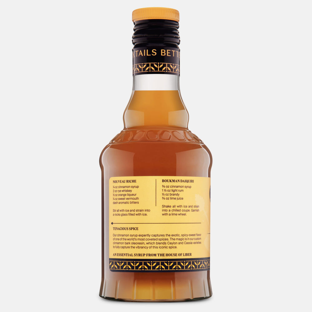 Winter cocktail featuring Liber & Co. cinnamon syrup with cinnamon stick.