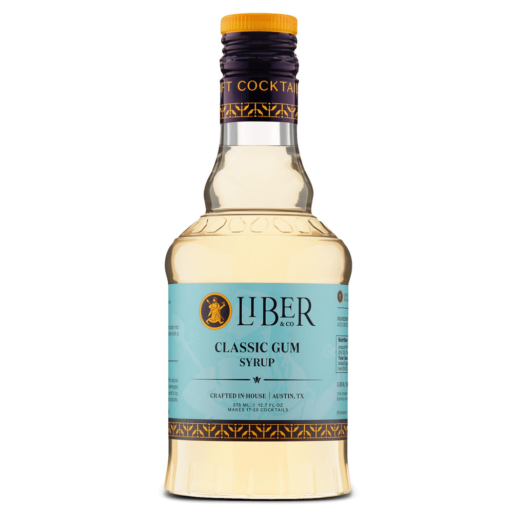 Liber & Co. Classic Gum Syrup bottle front shows premium texture for authentic cocktails.