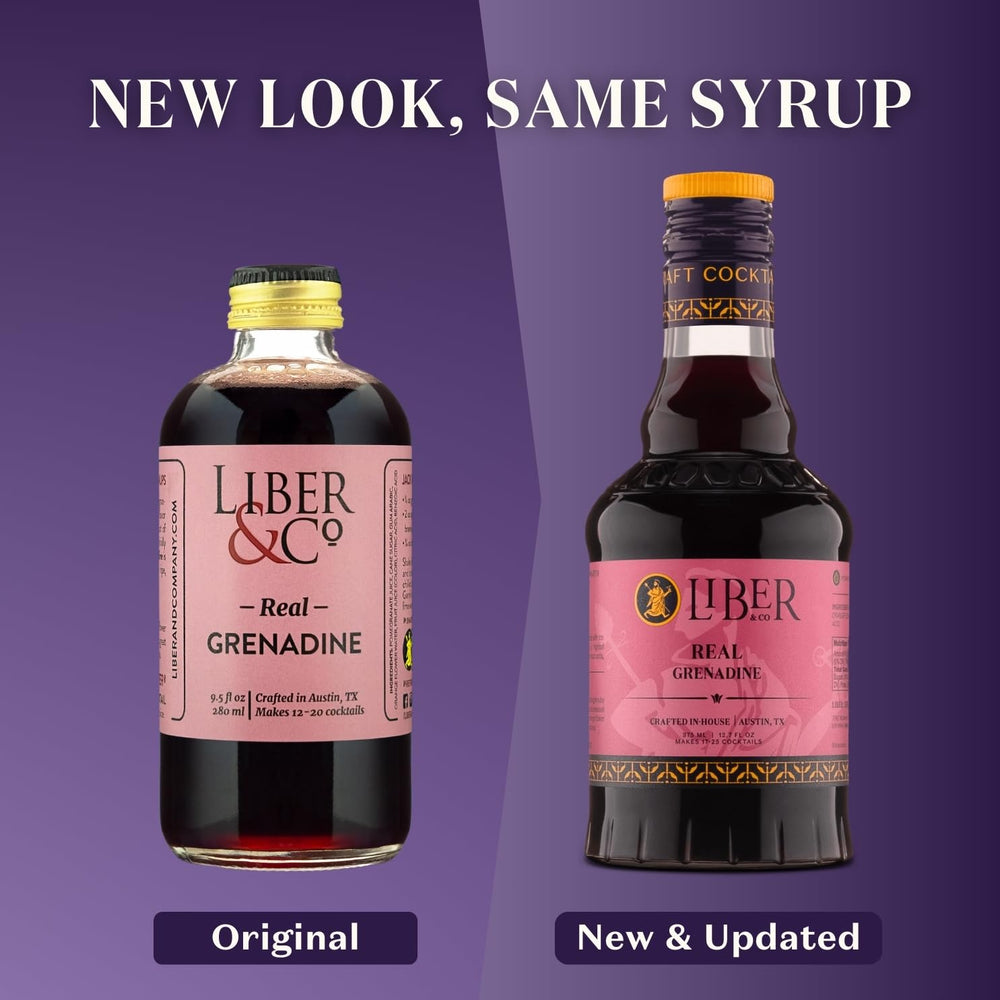 Liber & Co. Real Grenadine color splash, crimson hue enhances sodas and seltzers.
