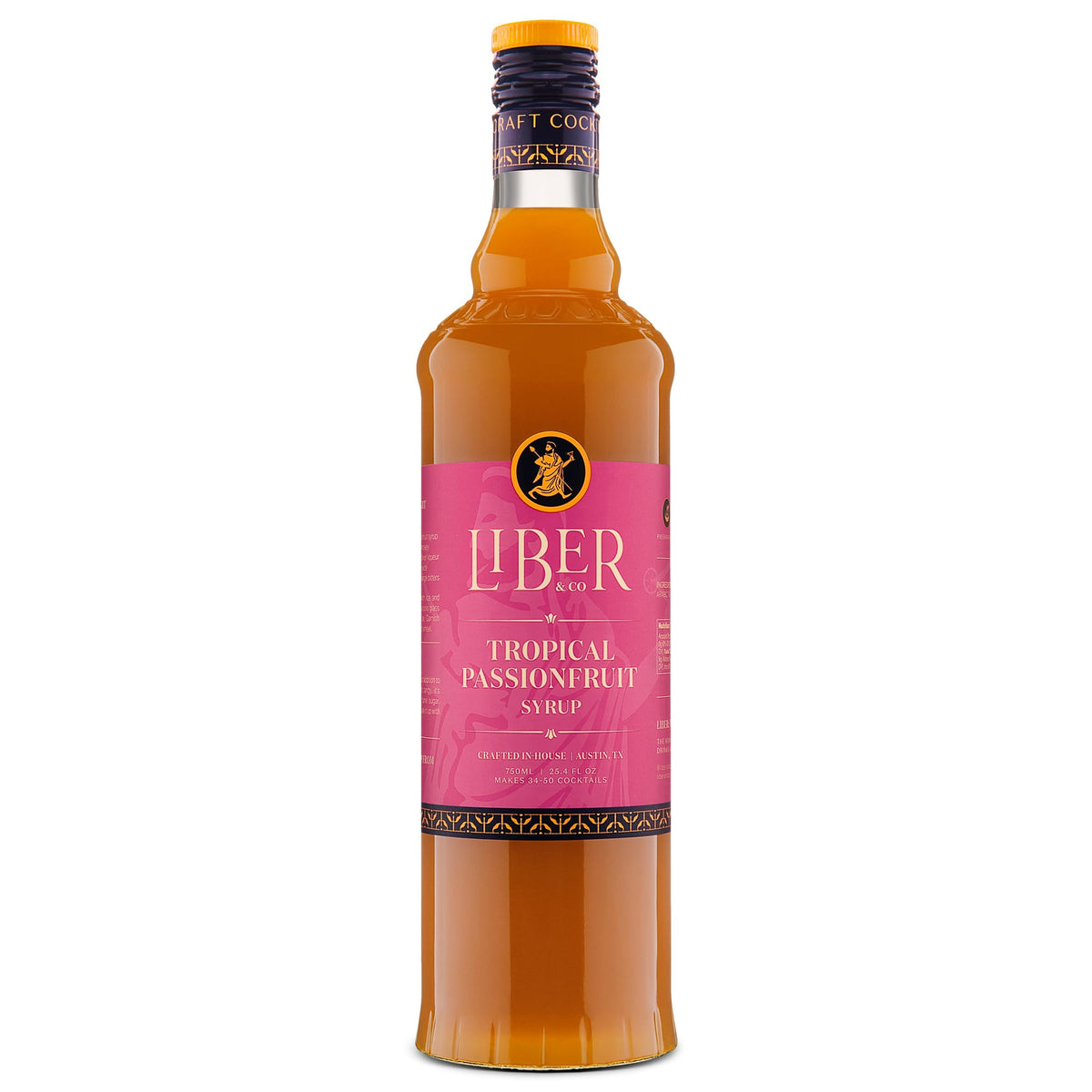 Liber & Co Tropical Passion Fruit Syrup bottle ready for bright tiki cocktails at home.