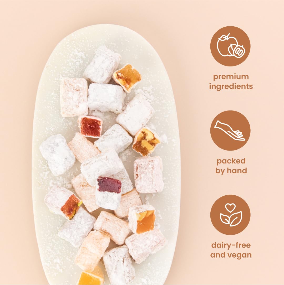 Liberty Orchards Aplets & Cotlets Strawberry & Walnut bite, vegan Lokum-inspired candy.