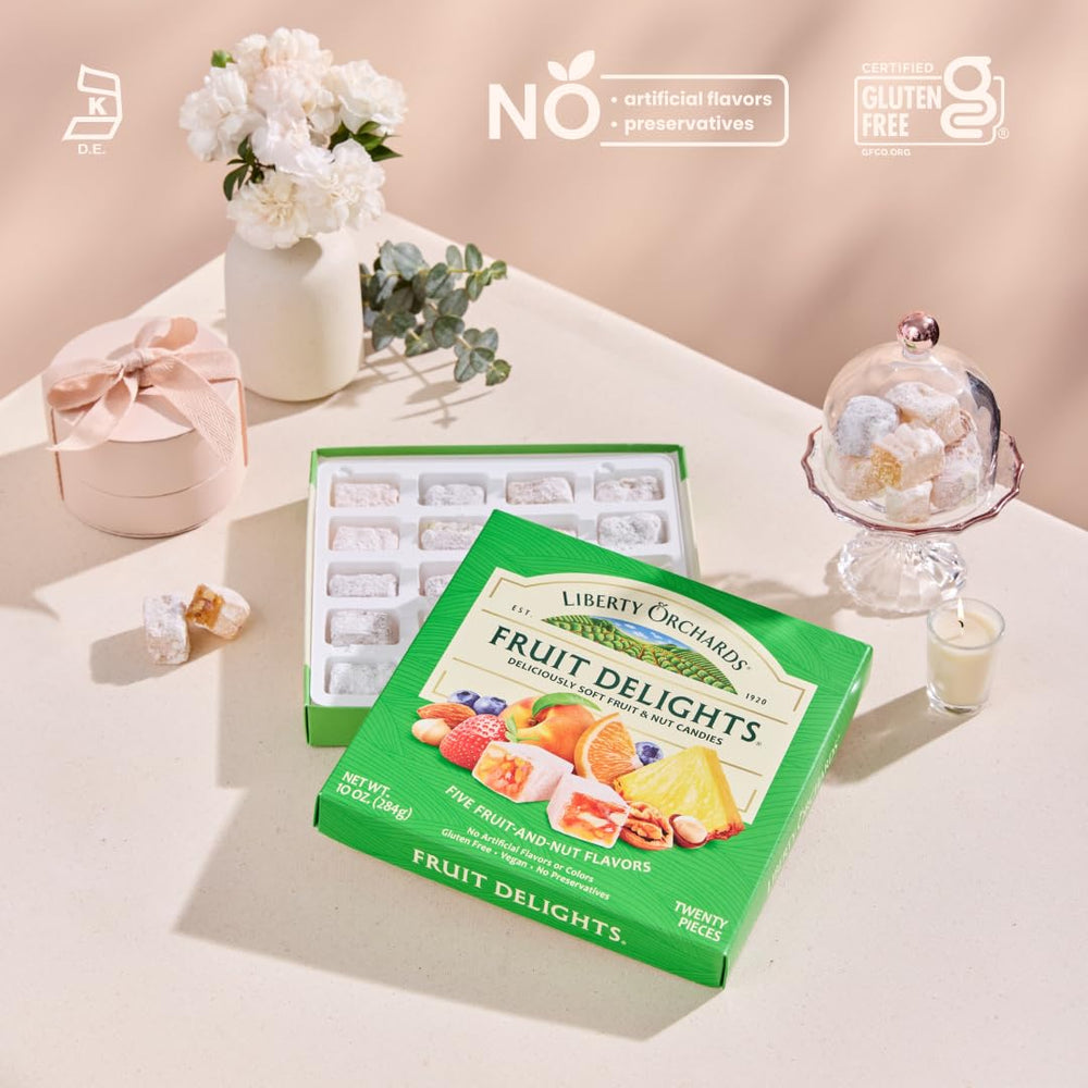 Liberty Orchards peach-walnut Turkish Delight, sunny fruit flavor and tender center