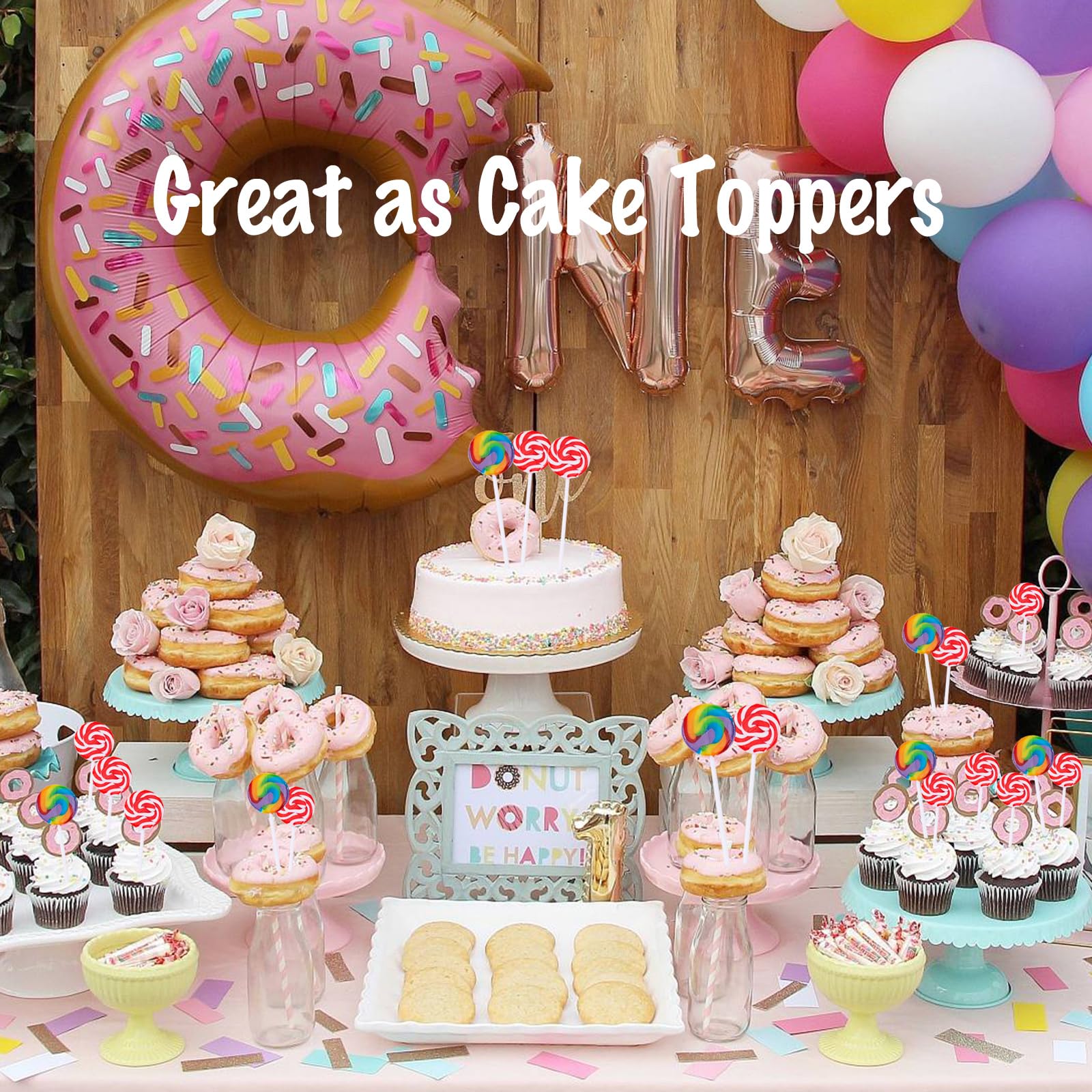 LIDATREE packaged candy display with rainbow lollipops.