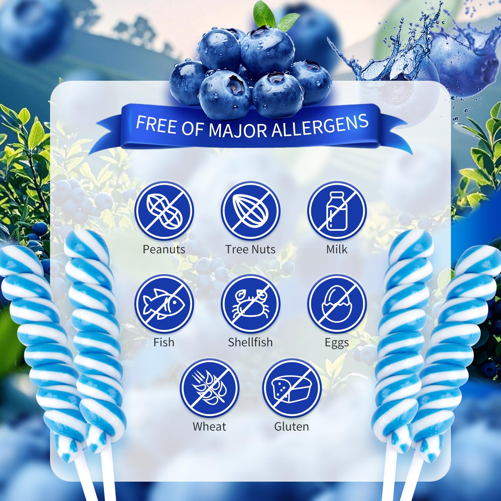 LIDATREE blueberry-flavor lollipop swirl for cake toppers and festive snacking.