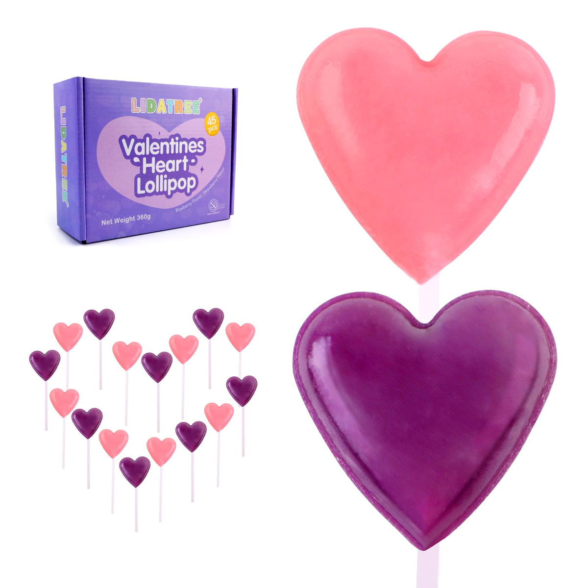 LIDATREE Heart Lollipops 45pcs pack, perfect for Valentine's gifting and sharing.