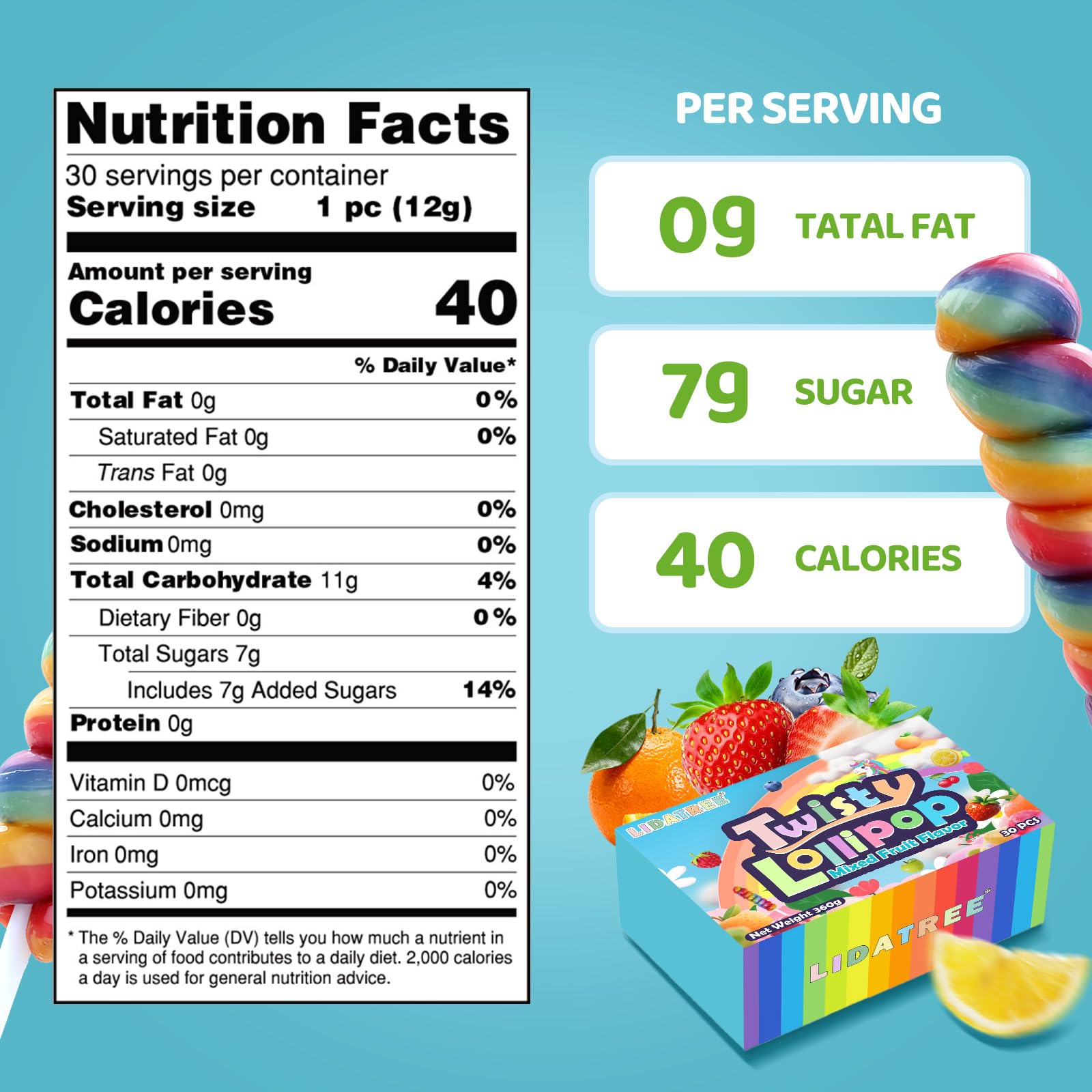 LIDATREE rainbow twist lollipops packaged—keeps freshness while stocking candy bowls.