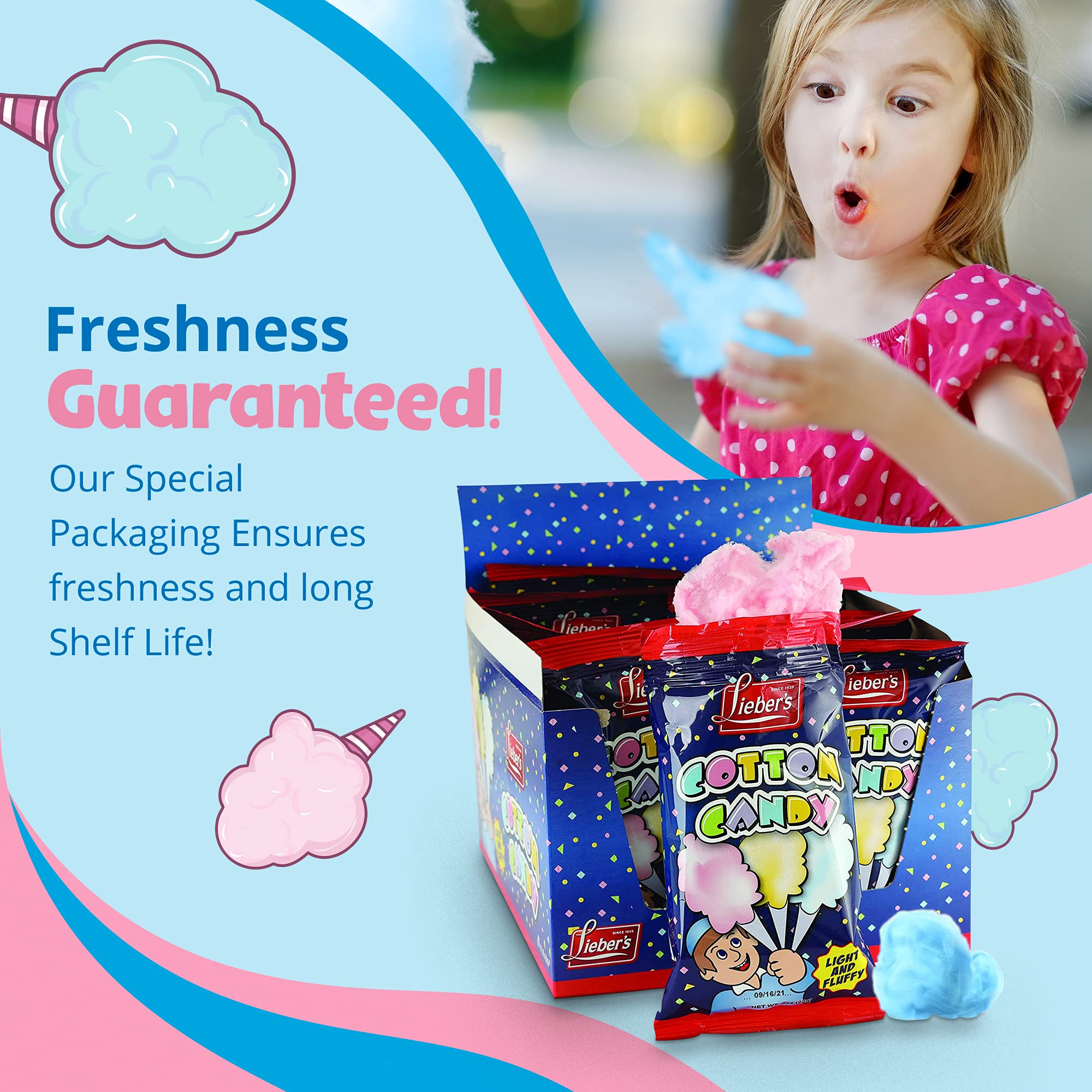 Lieber's Cotton Candy red and blue flavors for festive occasions