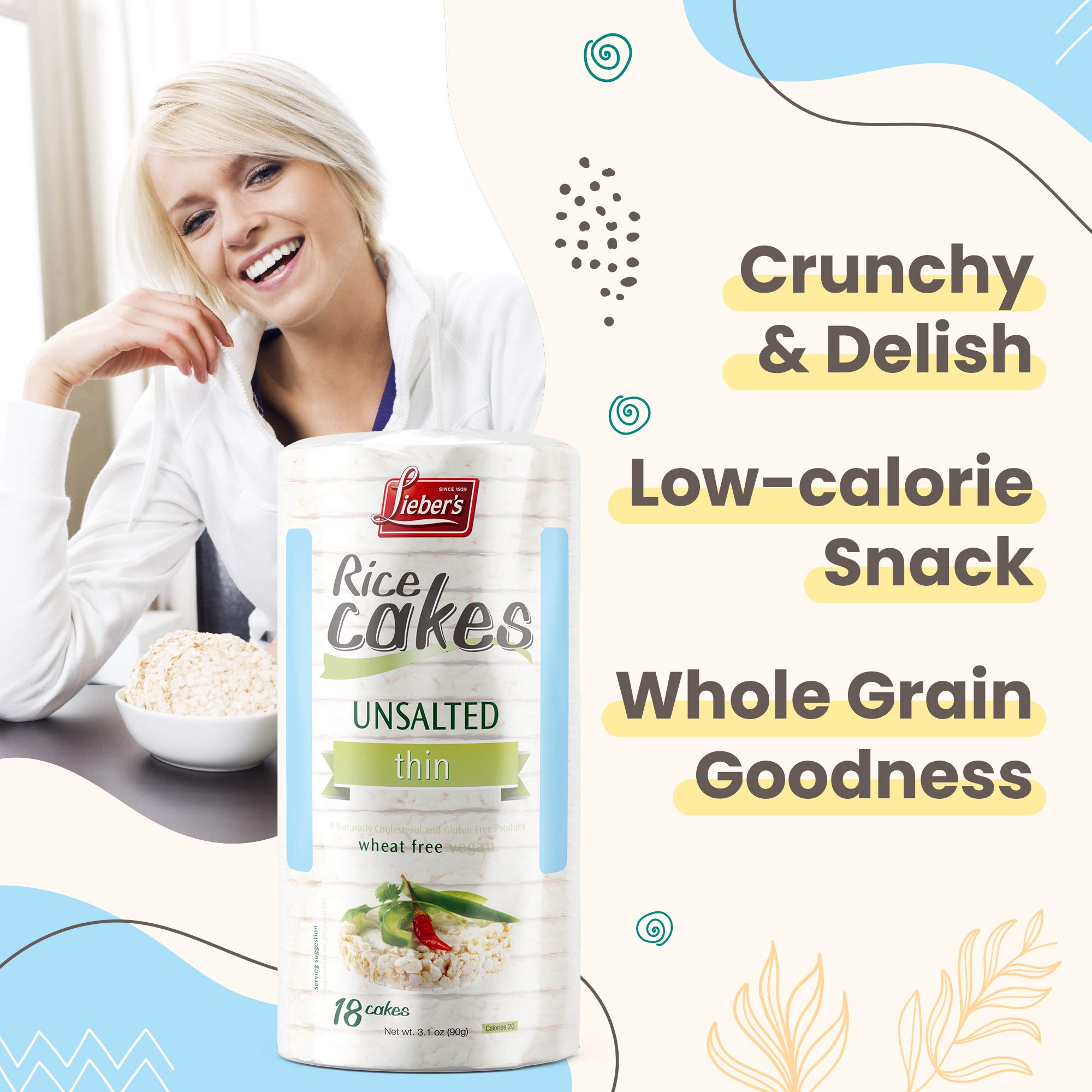 Lieber's Rice Cakes paired with hummus and cucumber for a fresh bite