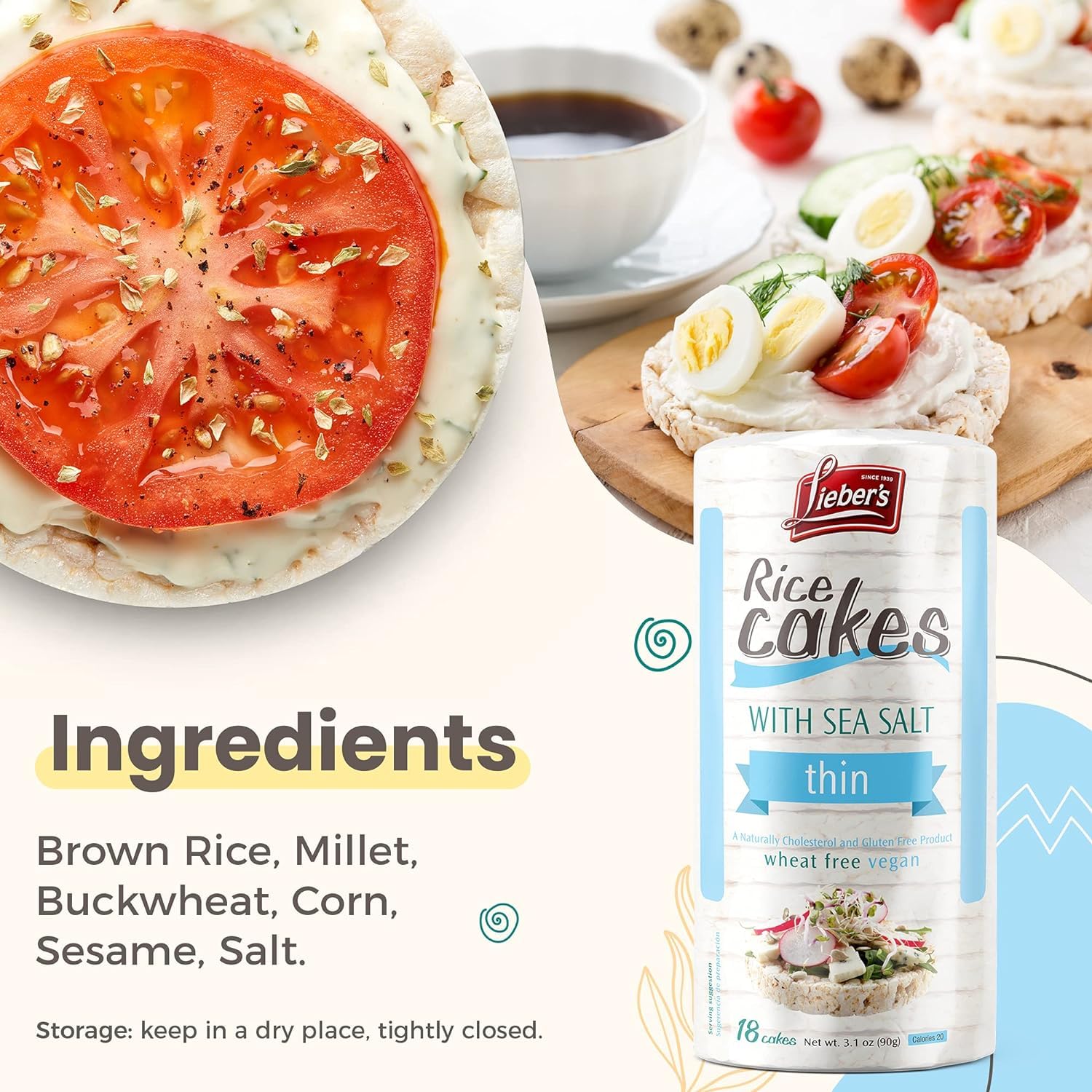Lieber's Sea Salt Rice Cake open bag highlights easy portioning for quick bites.