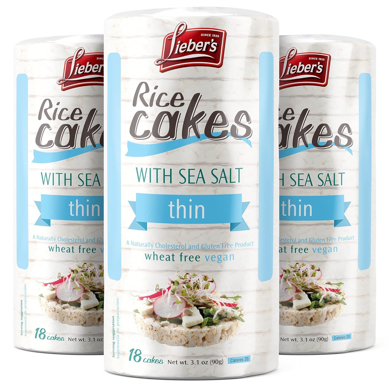 Lieber's Sea Salt Rice Cake pack shows light, gluten-free crunch for on-the-go snacking.