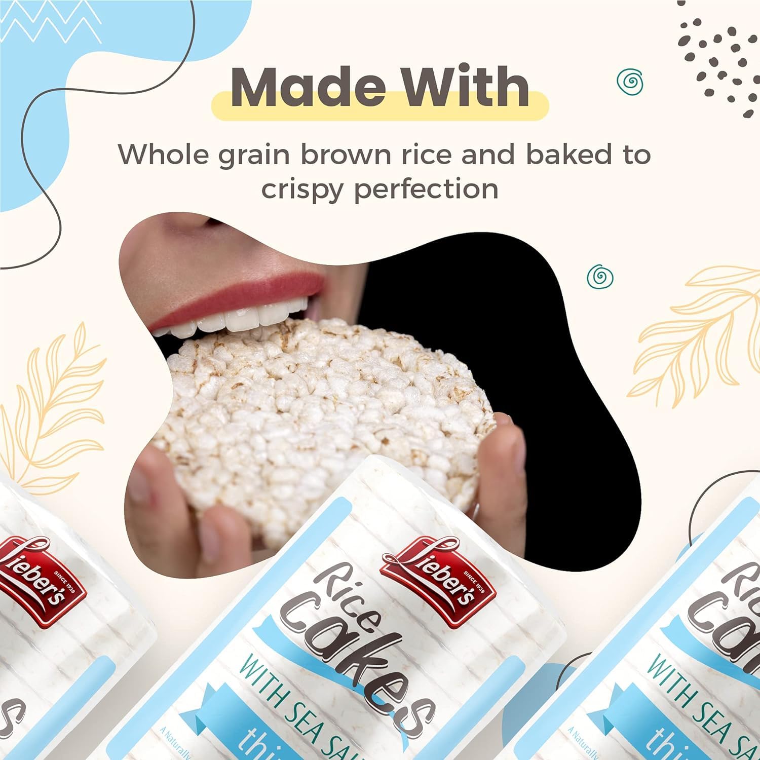 Lieber's Sea Salt Rice Cake whole grain image highlights wholesome base from brown rice.