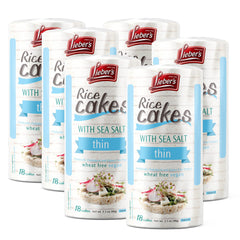Lieber's Thin Rice Cakes Sea Salt 6-Pack on a platter for quick, light snacking.