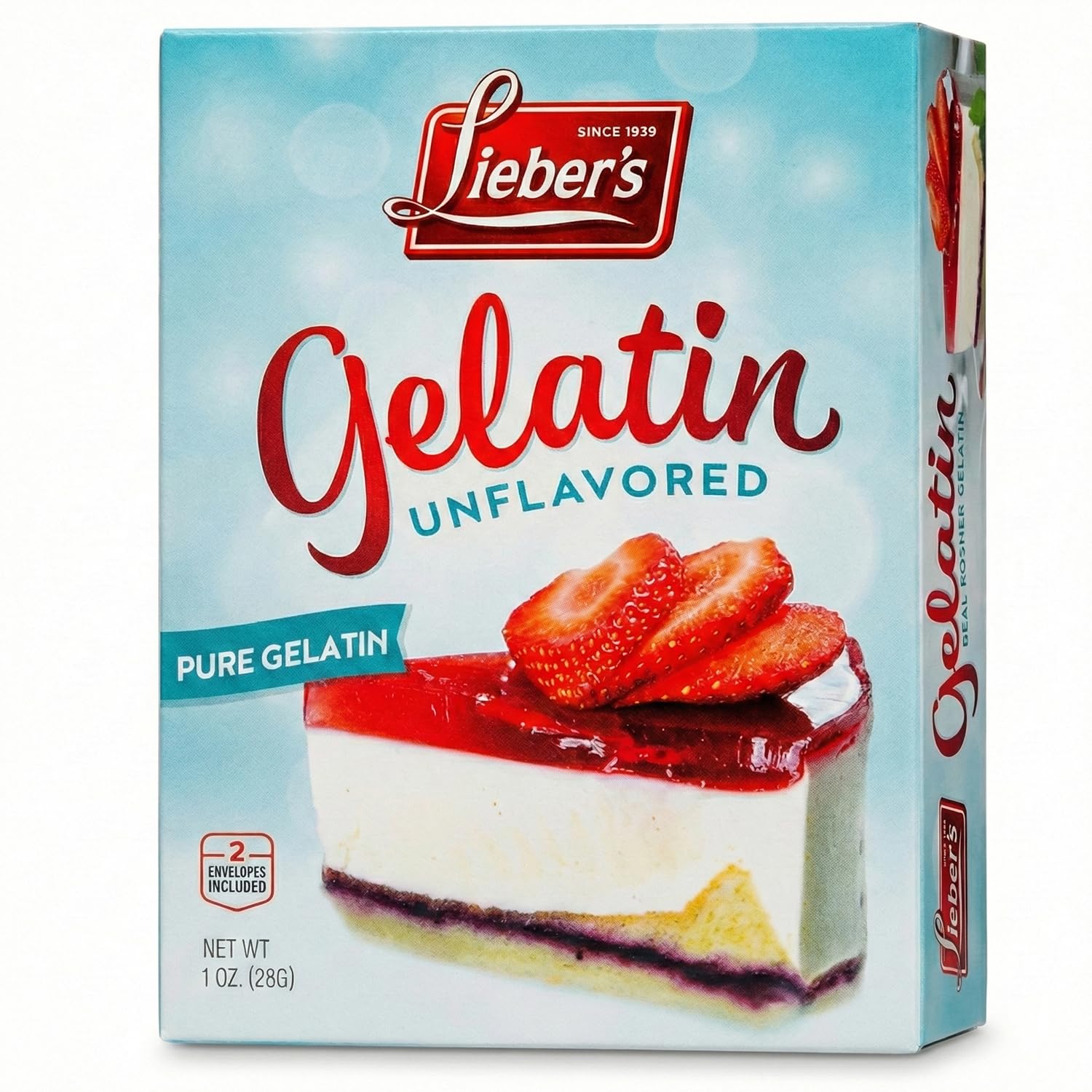 Our Lieber's unflavored gelatin powder box ready for versatile thickening
