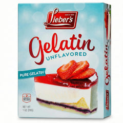 Our Lieber's unflavored gelatin powder box ready for versatile thickening
