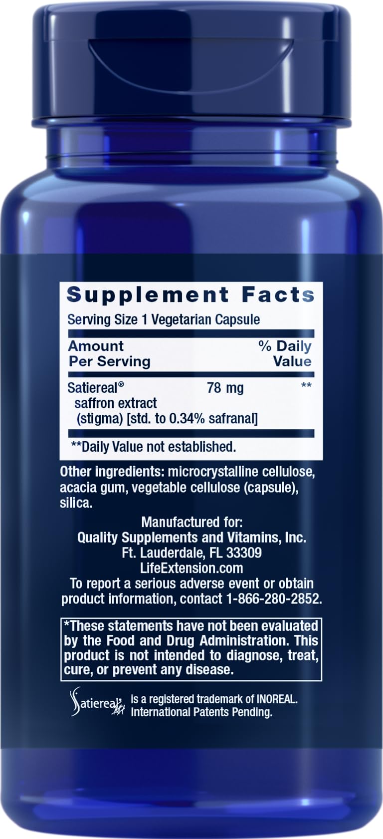 Life Extension saffron extract capsules ready for twice-daily use.