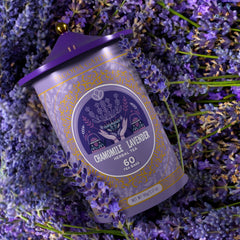 Life Plus Style Gourmet chamomile lavender tea bag closeup, pure ingredients for clean taste.