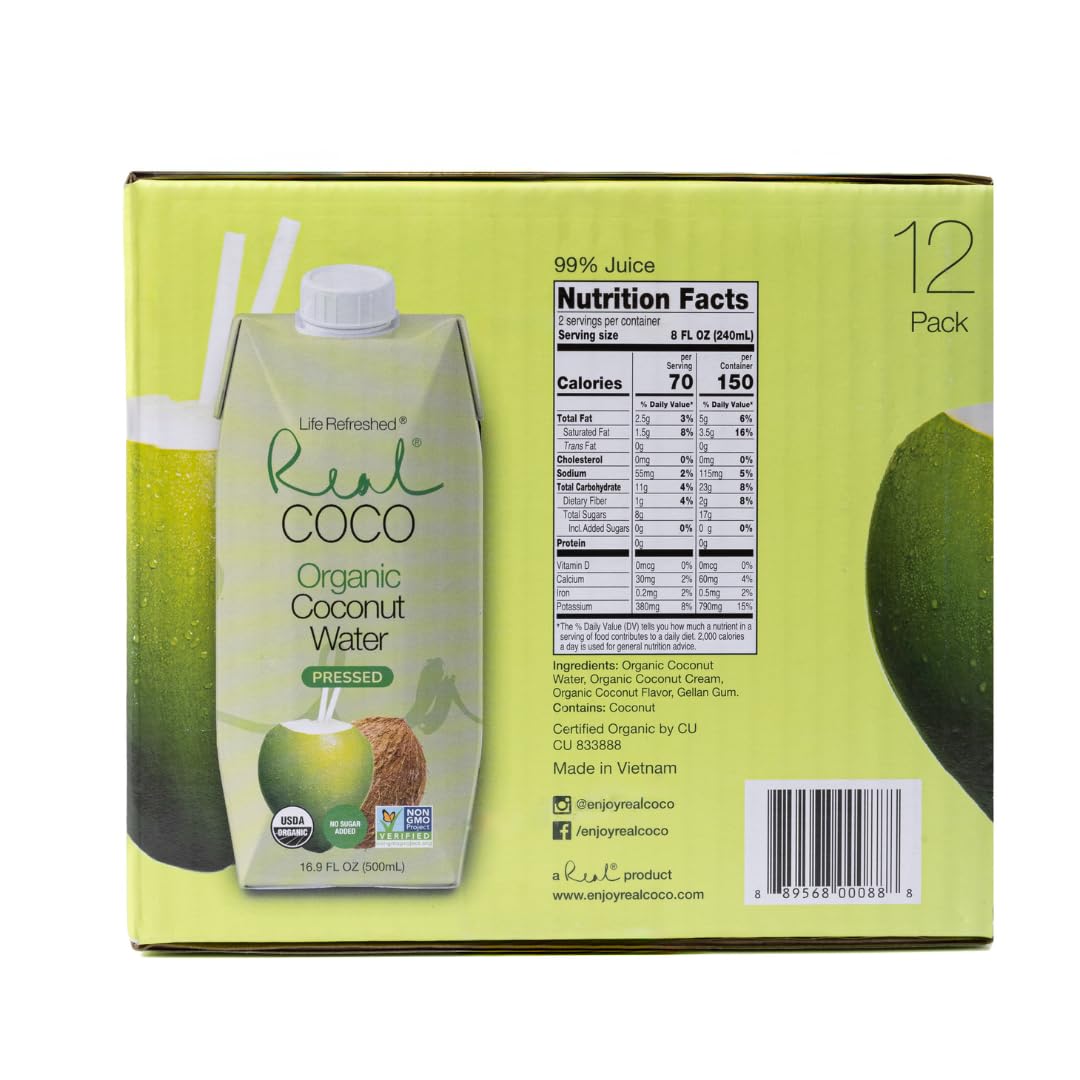 Life Refreshed Real Coco bottle close-up highlighting refreshing taste and electrolytes