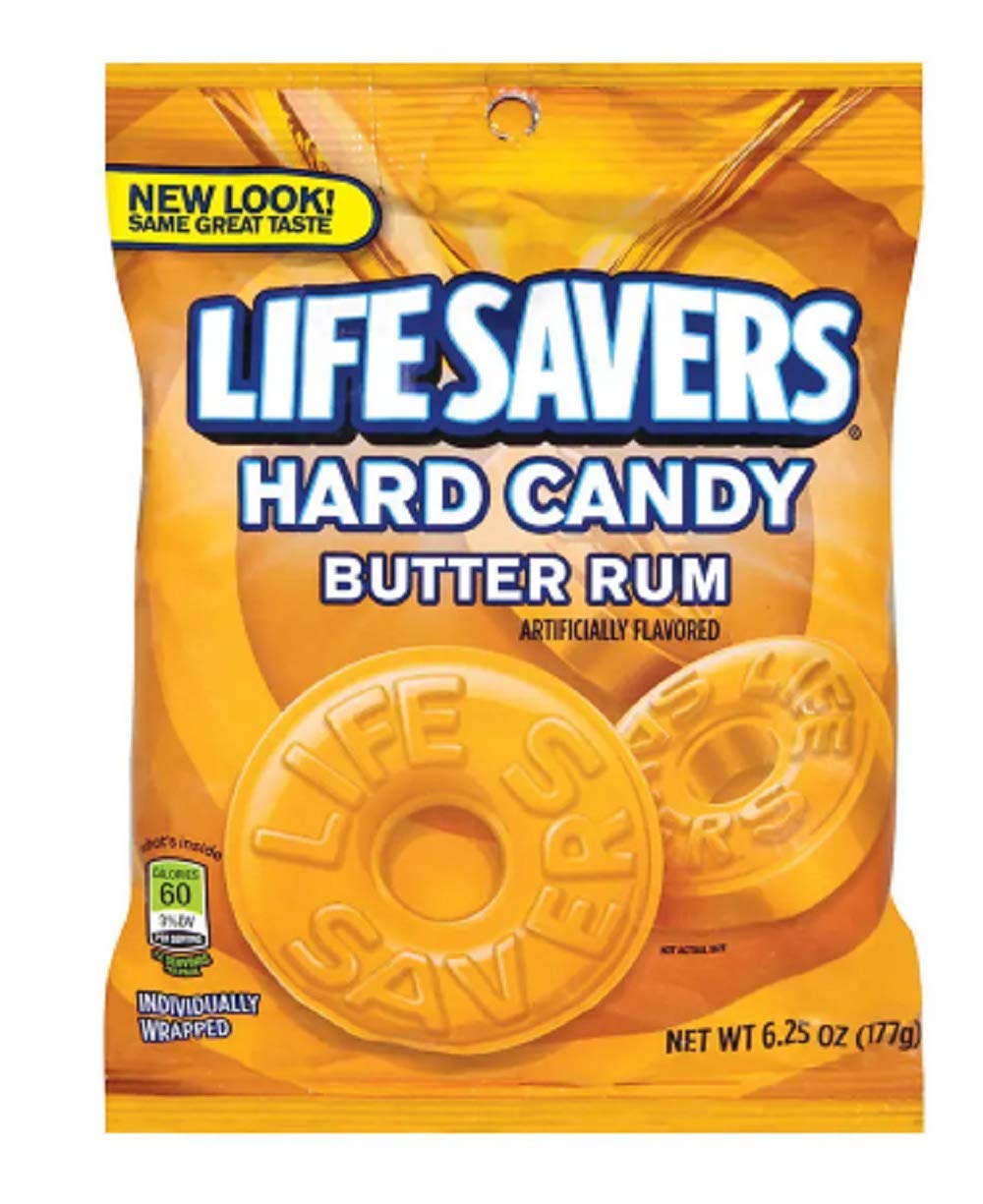 Life Savers Butter Rum hard candy bag, ideal for sharing at gatherings.