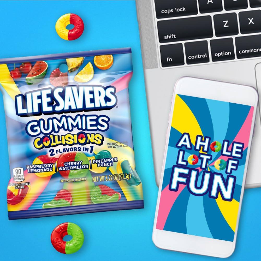 Pantry-ready Life Savers Collisions display for easy snack access.