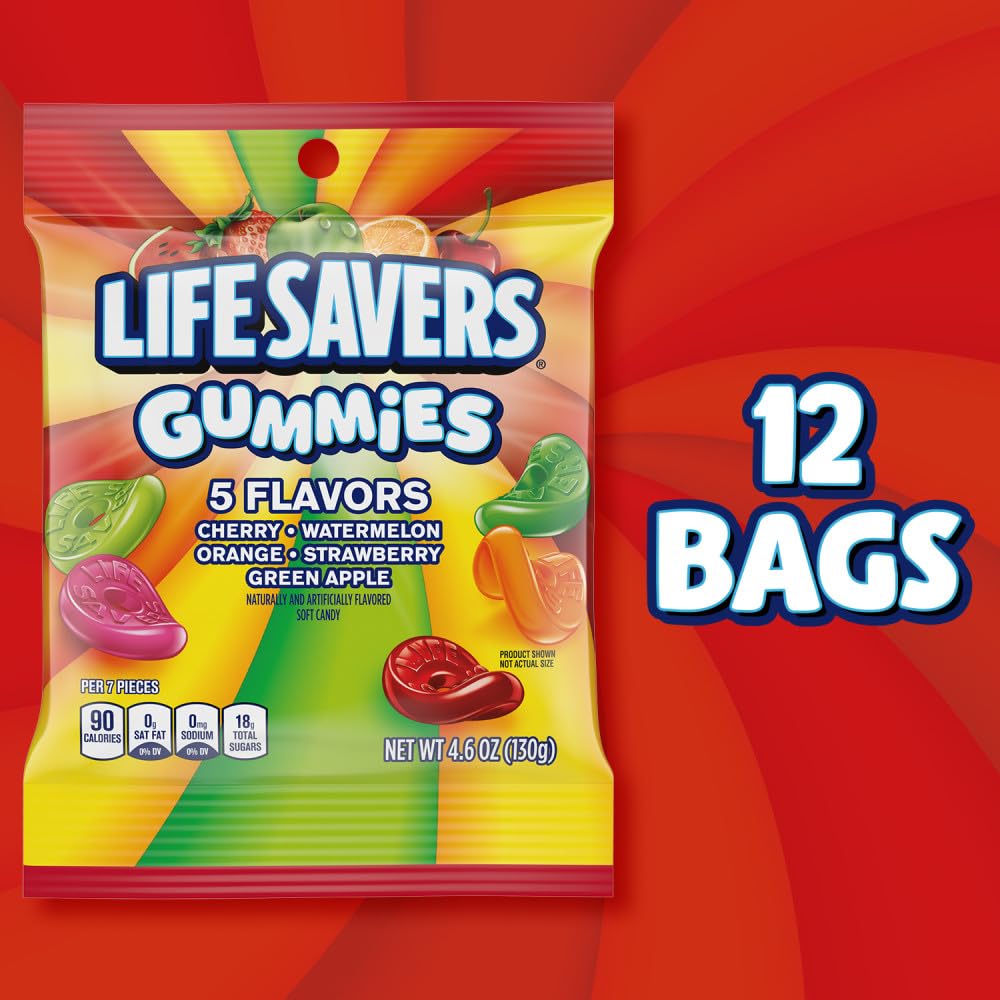Life Savers Gummies green apple flavor close-up, zesty snack break