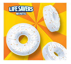 Life Savers Orange Mints close-up—vibrant orange color invites a refreshing bite.