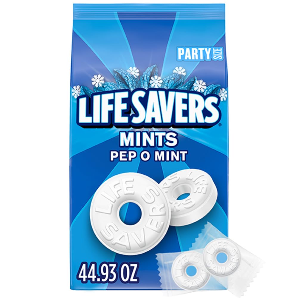 Life Savers Pep-O-Mint bag top view, ideal for sharing at gatherings.