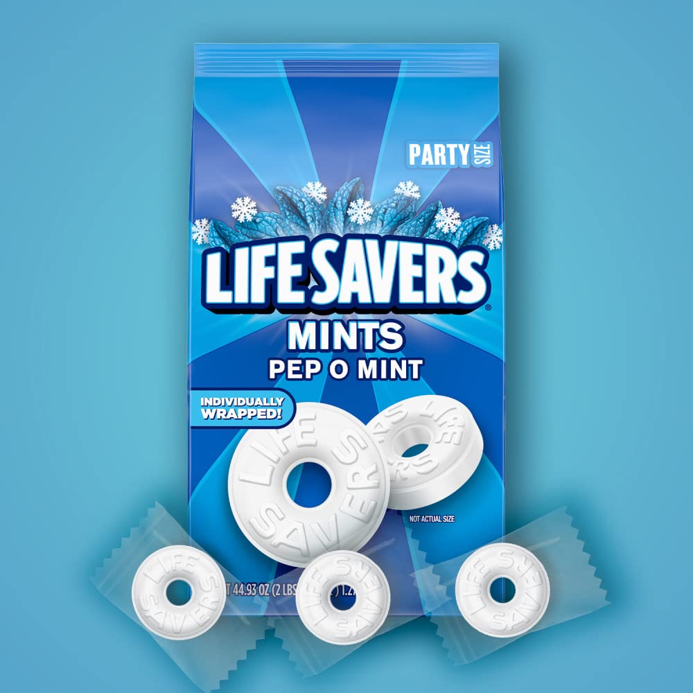 Close-up of Life Savers Pep-O-Mint candies showing crisp texture.
