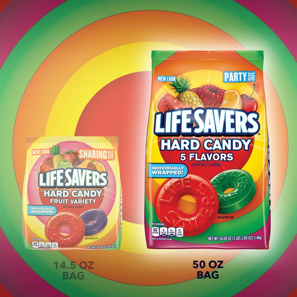 Life Savers raspberry flavor hard candy offers a tangy fruit bite for moments of sweetness.