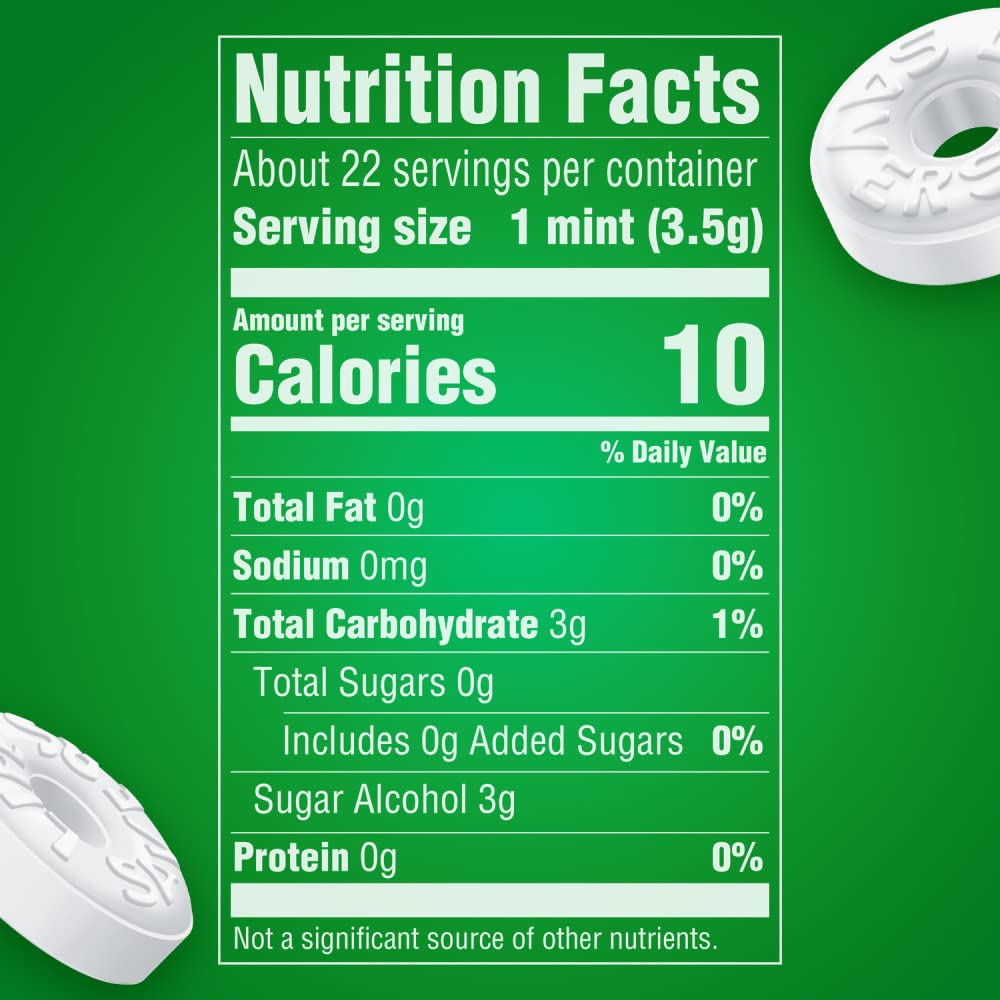 Life Savers Wint-O-Green sugar-free mints bag-closeup emphasizing zero sugar and minty brightness