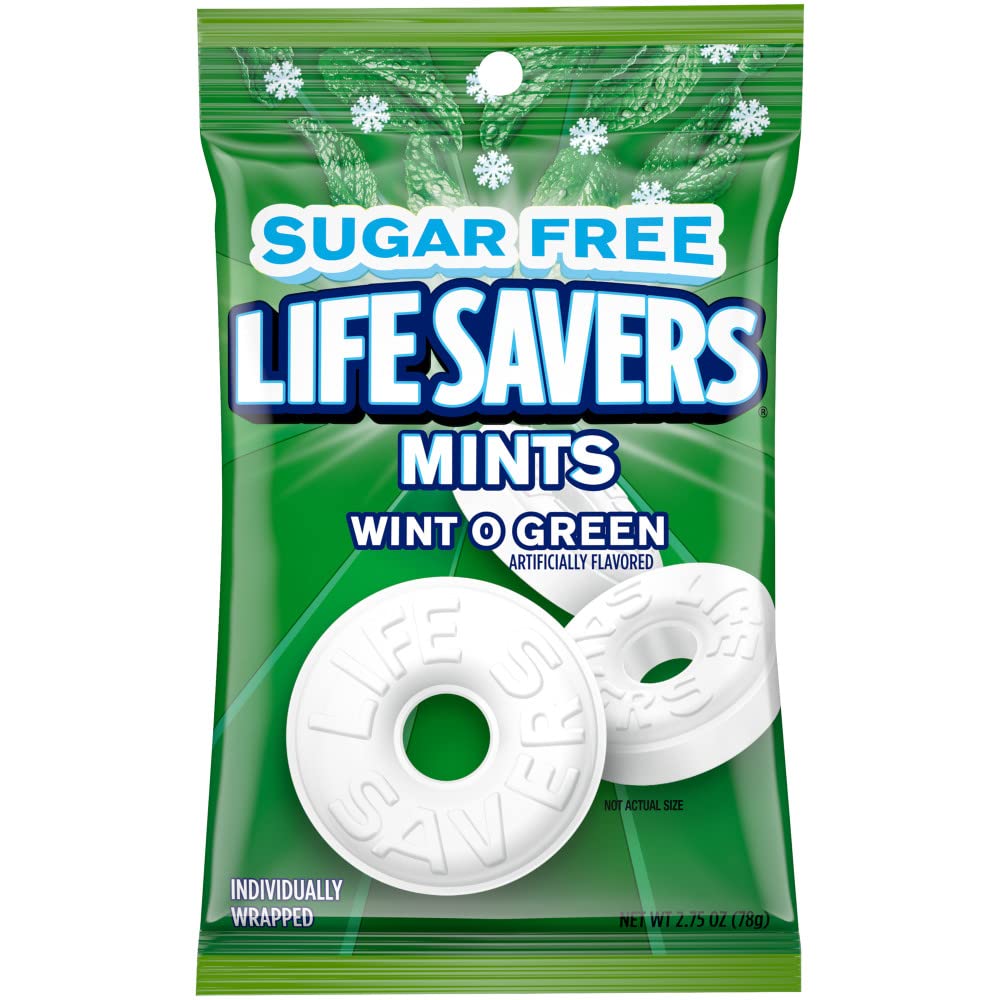 Life Savers Wint-O-Green sugar-free mints pack-shot showing 12-pack bags for bulk use