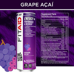 LIFEAID FITAID Energy Grapes Açai can side view, 200mg caffeine boost.