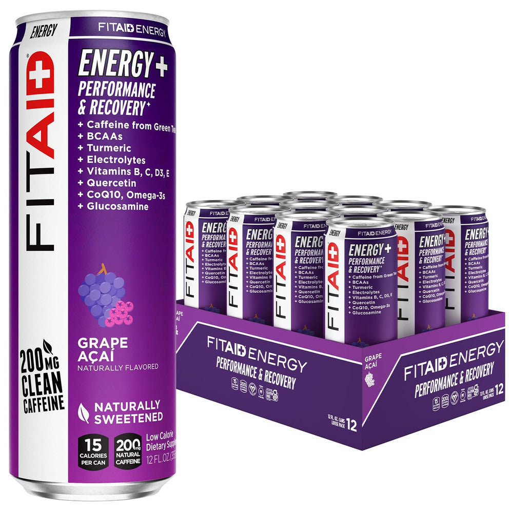 LIFEAID FITAID Energy Grapes Açai can front view, clean pre-workout energy.