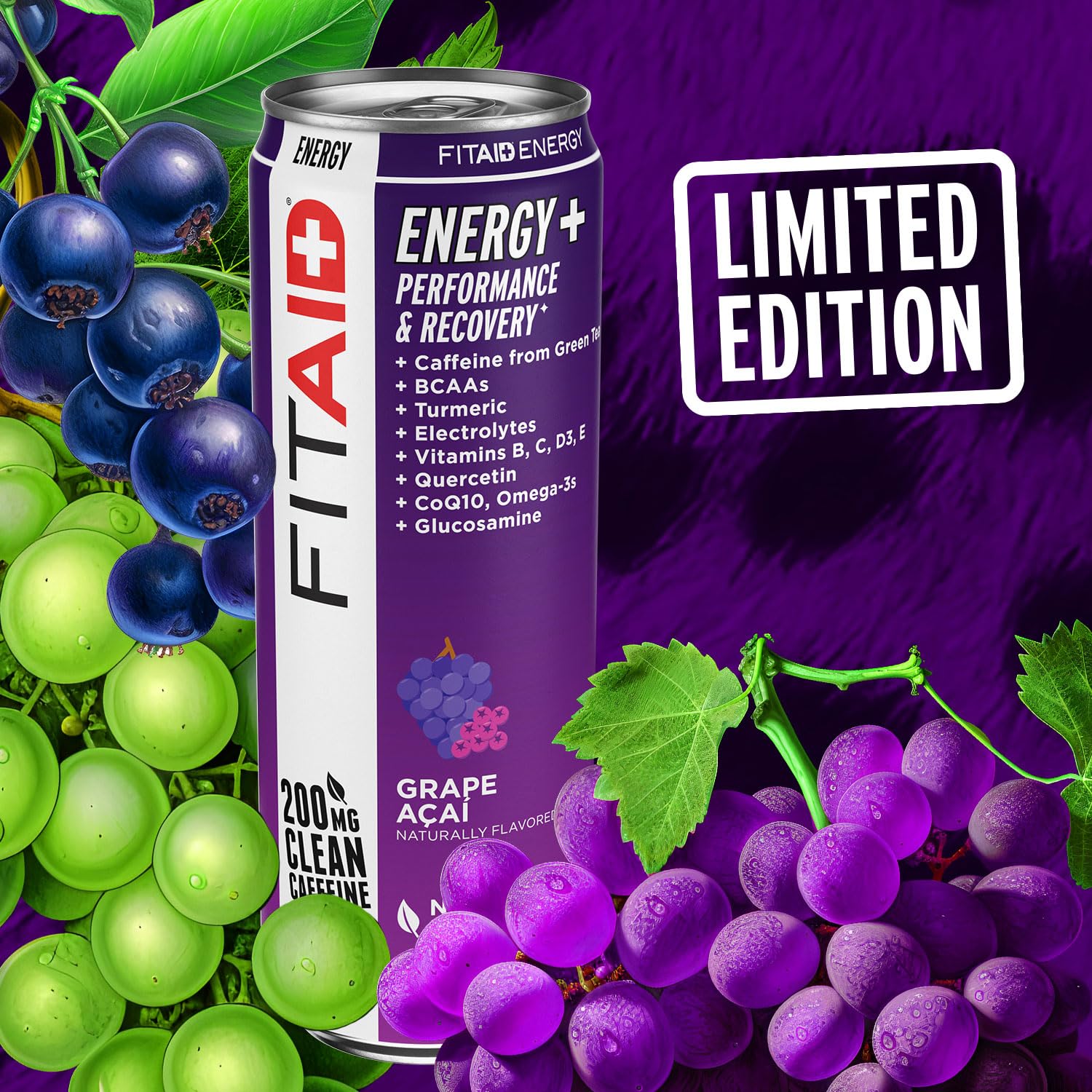 LIFEAID FITAID Energy Grapes Açai nutrition panel close-up with BCAAs.