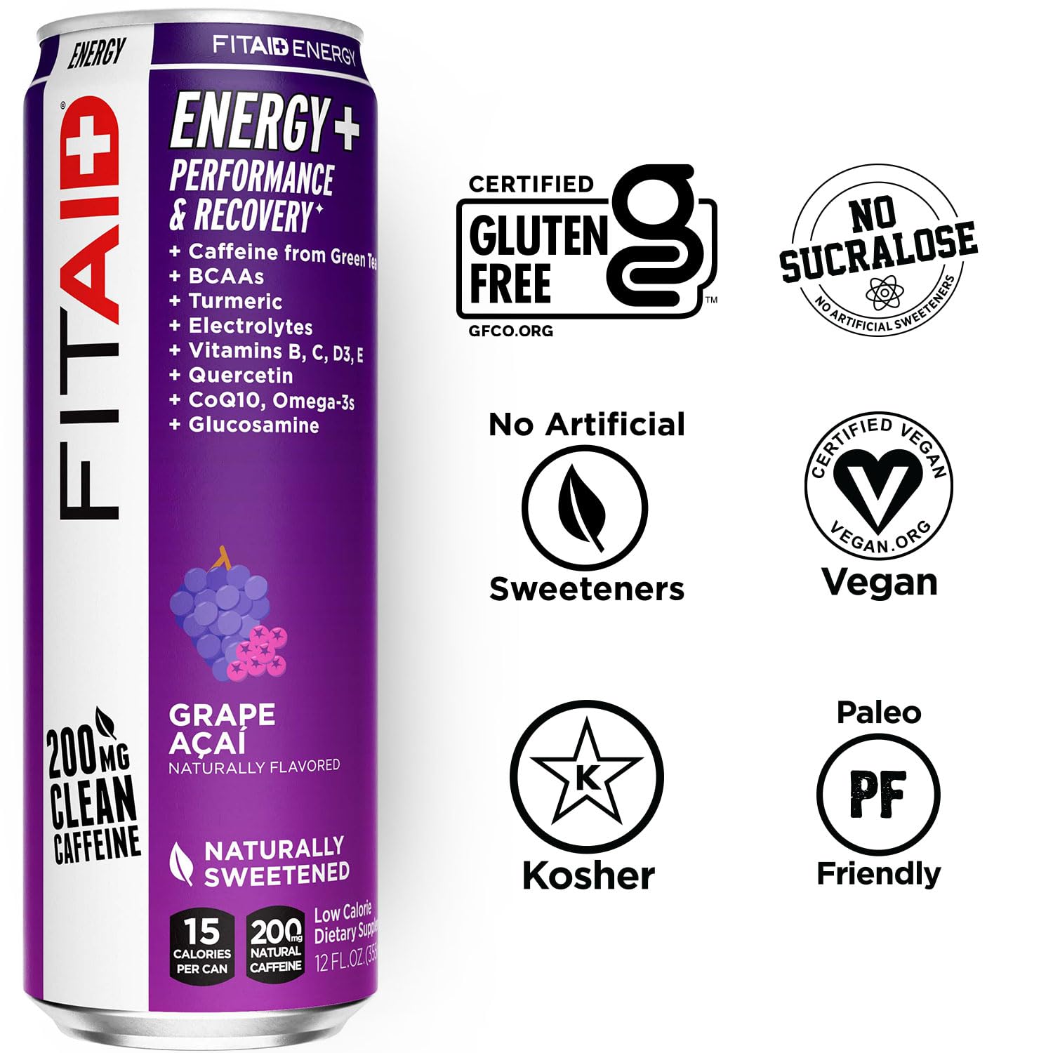 LIFEAID FITAID Energy Grapes Açai being poured into a glass, refreshing energy.