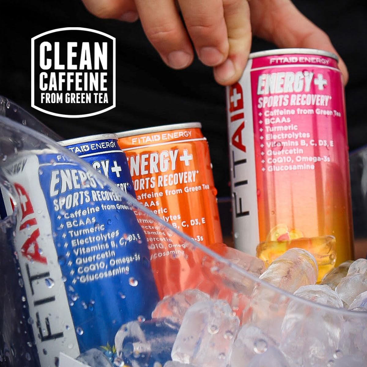 LIFEAID FITAID ENERGY vegan and paleo-certified labeling on can