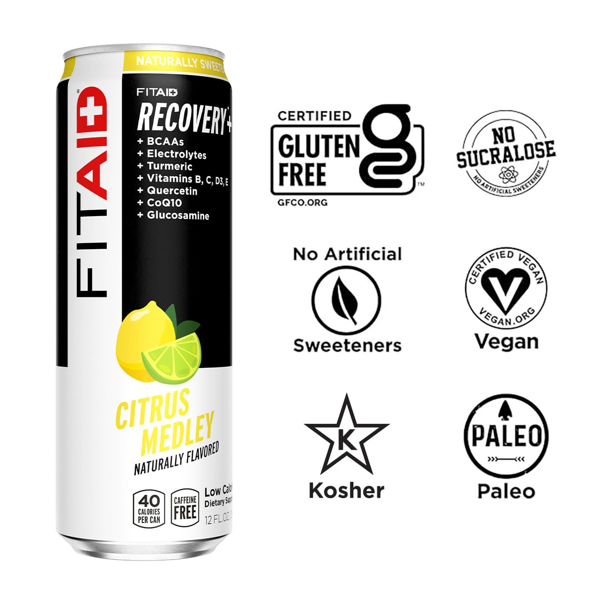 LIFEAID FITAID Recovery Blend citrus medley label emphasizes clean formula.