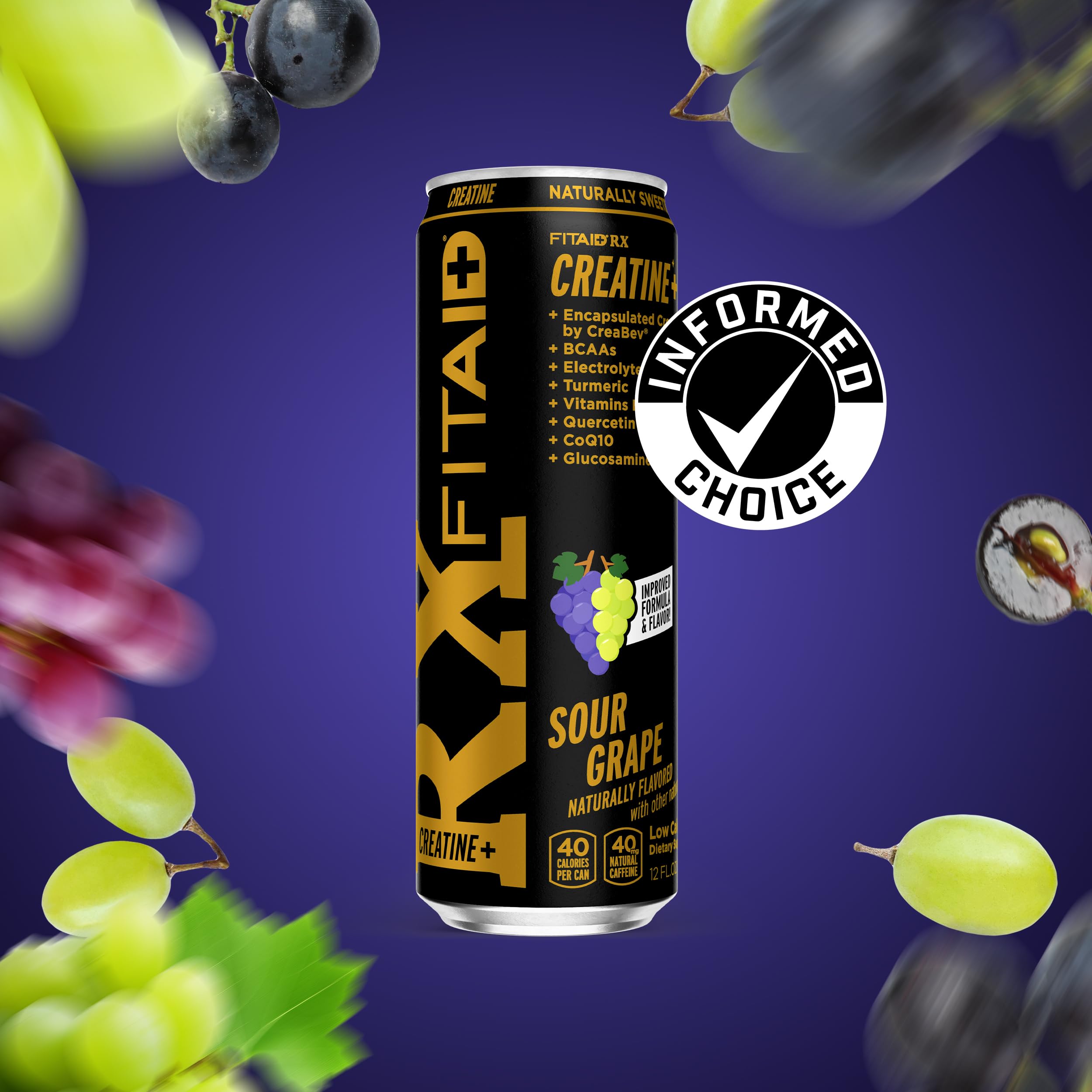 FITAID RX sour grape can showcases refreshing flavor and quick post-workout energy