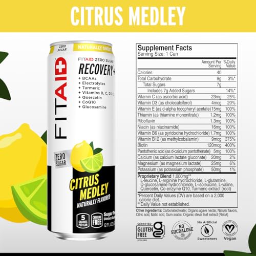 12-pack of FITAID ZERO cans is convenient for on-the-go recovery.