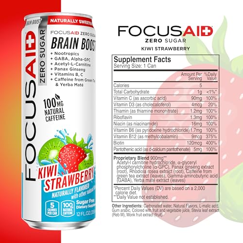 LIFEAID FOCUSAID ZERO SUGAR nutrition panel close-up with key ingredients