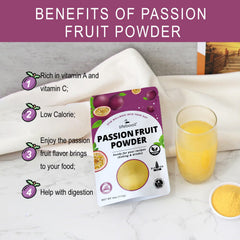 Lifebooil Passion Fruit Powder drops into bowl for batter or yogurt flavor.
