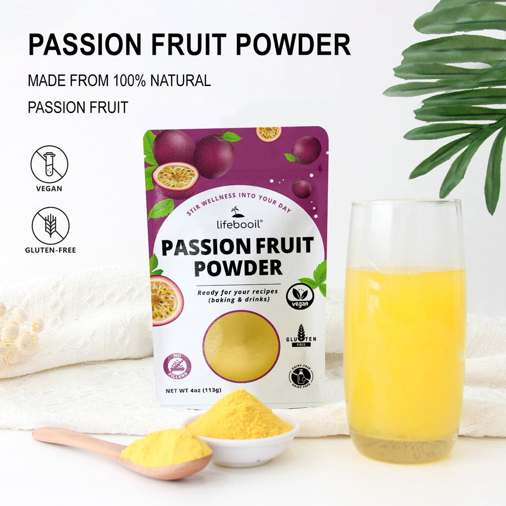 Lifebooil Passion Fruit Powder resealable bag preserves freshness for long-term use.