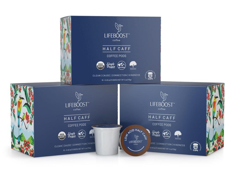 Lifeboost 10-count box ready to brew.