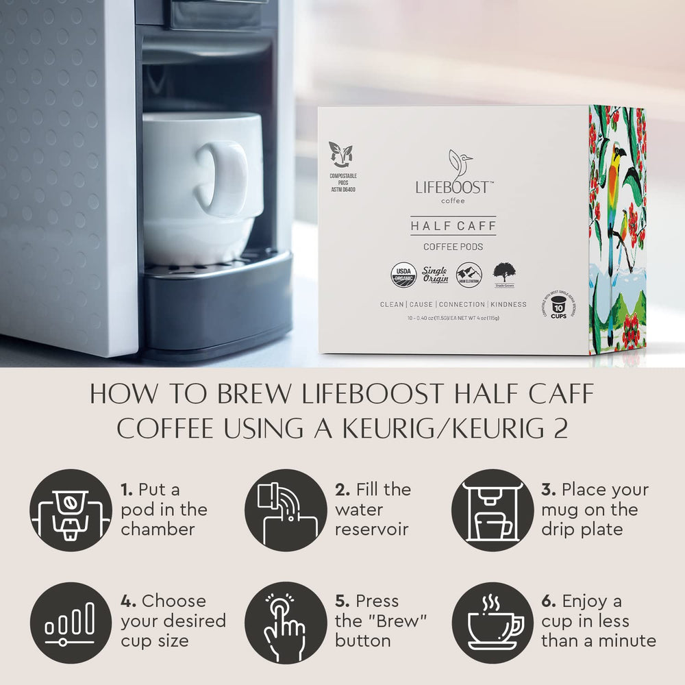 Lifeboost aroma close-up with steaming cup.