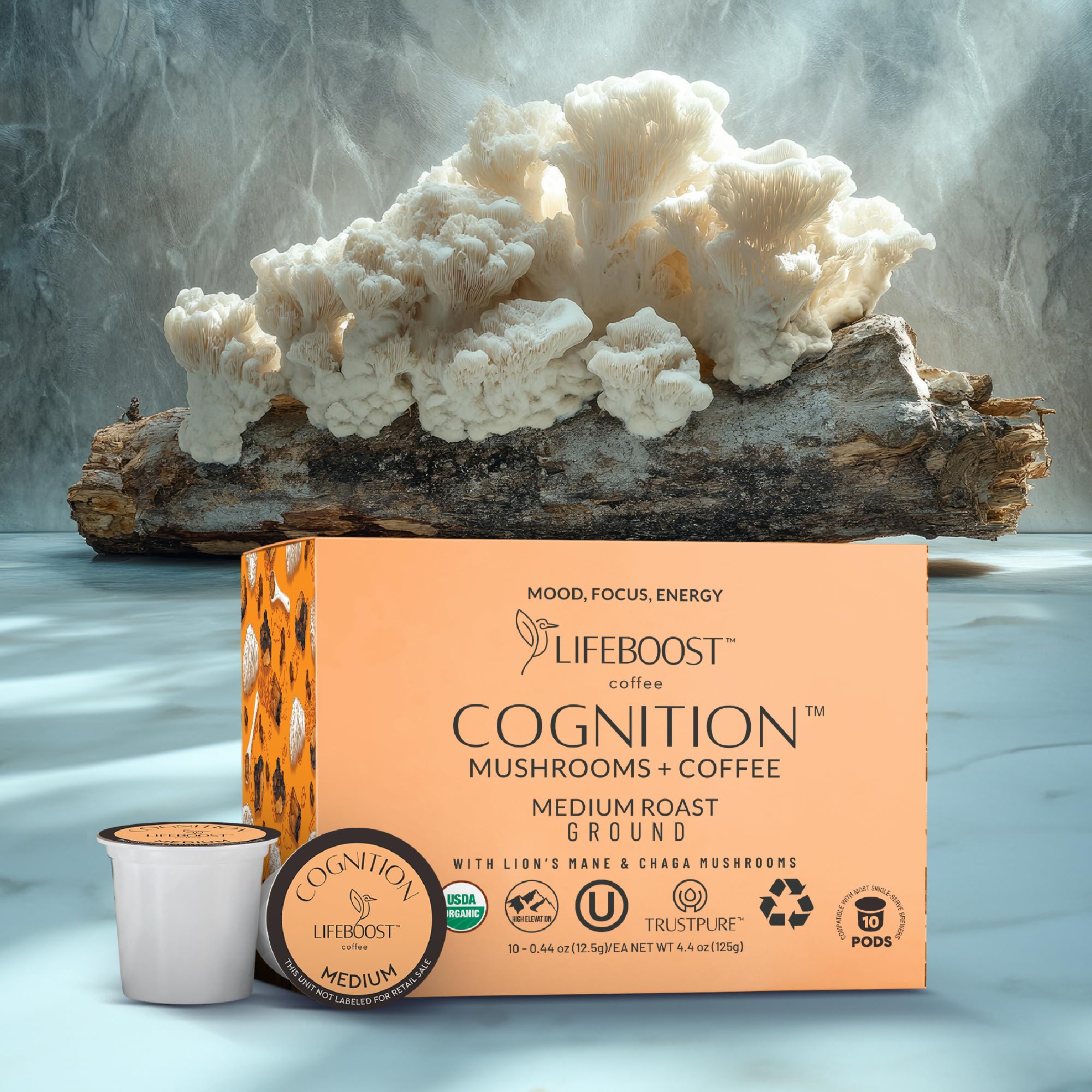 Pouring LIFEBOOST Cognition coffee reveals low-acid, smooth color and inviting aroma.