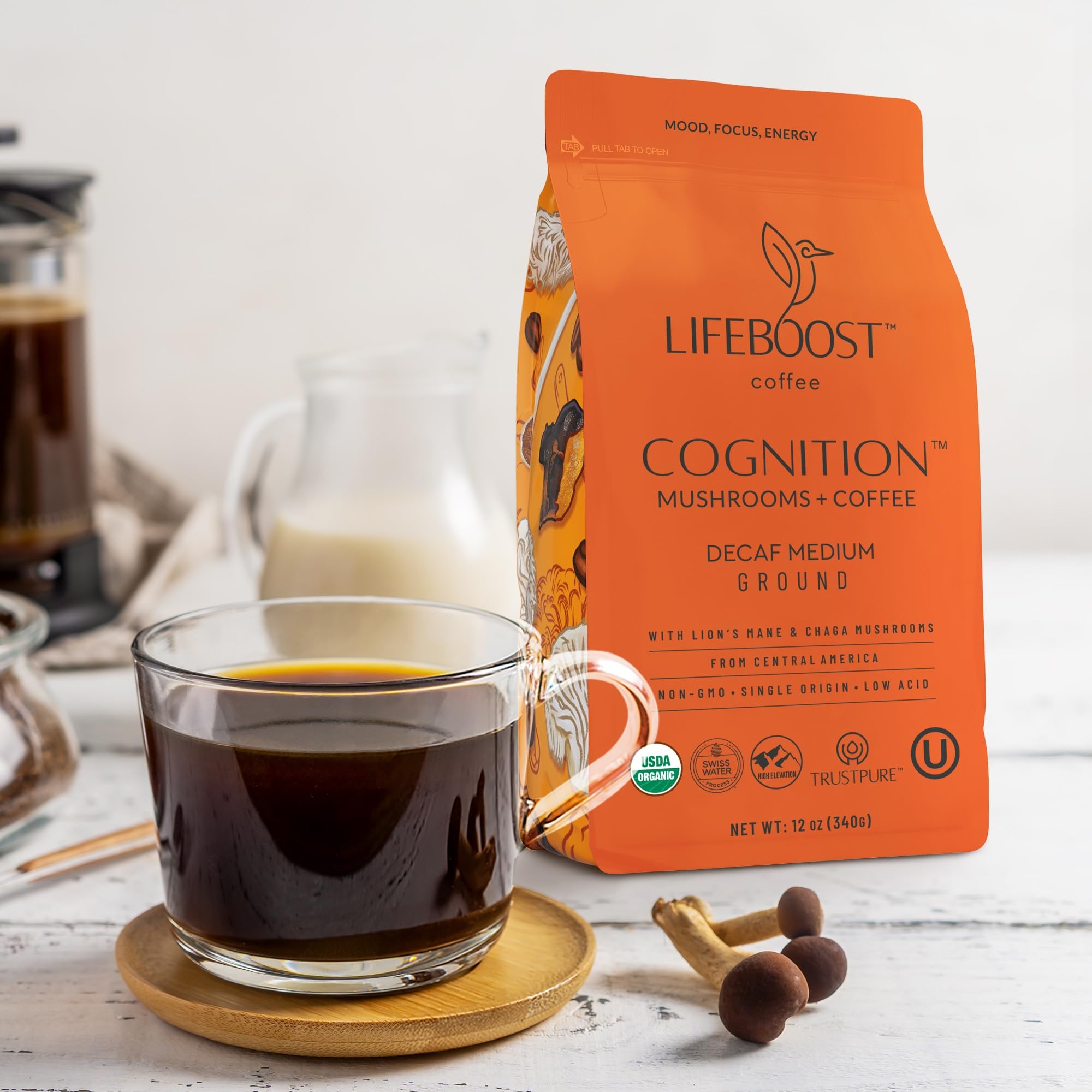 Lifeboost Cognition gentle stomach-friendly decaf brew avoids irritation