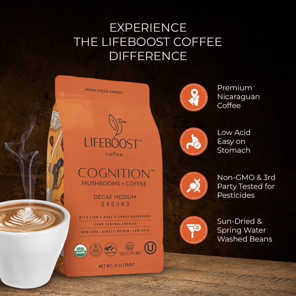 Lifeboost Cognition ground coffee pour captures rich aroma for mindful mornings