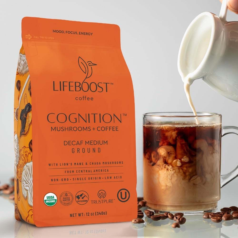 Lifeboost Cognition Lion's Mane close-up emphasizes brain-boosting mushroom blend