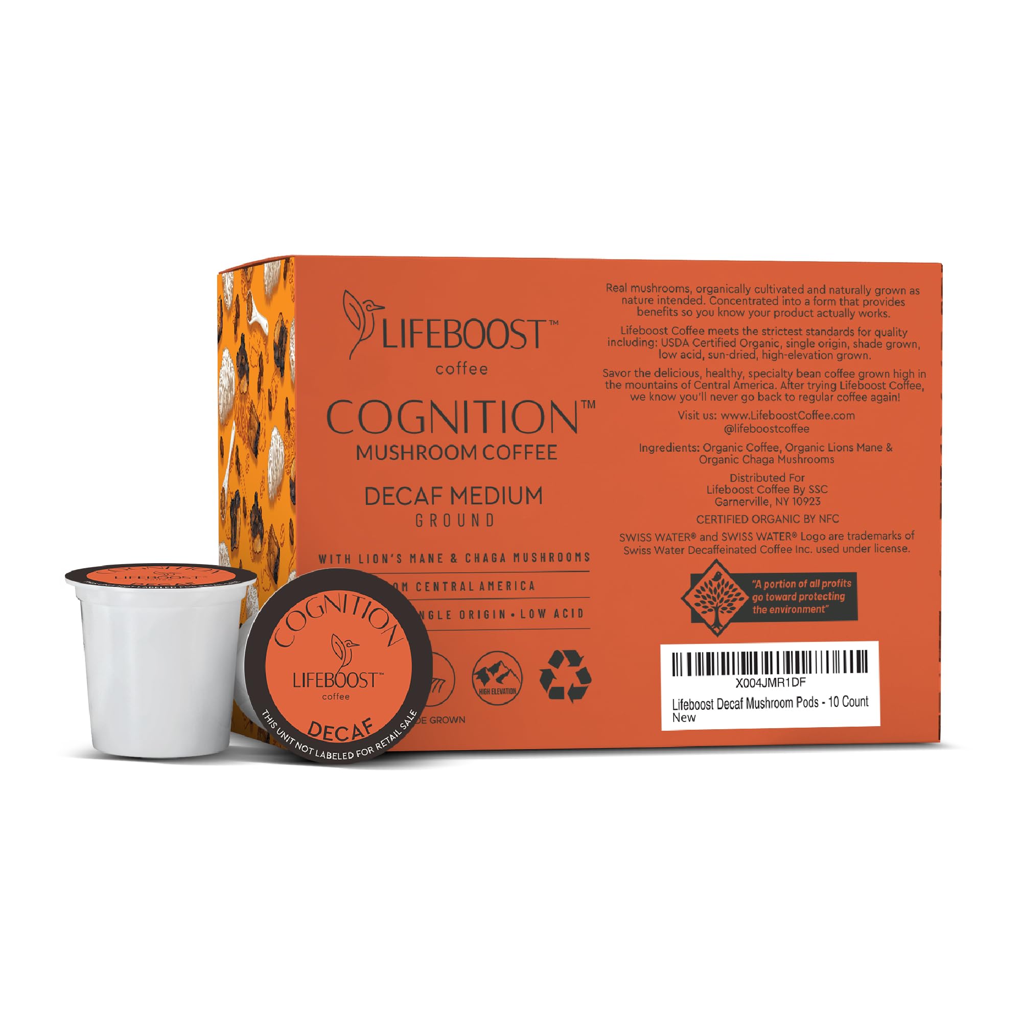 Lifeboost Cognition organic certification label on the box.
