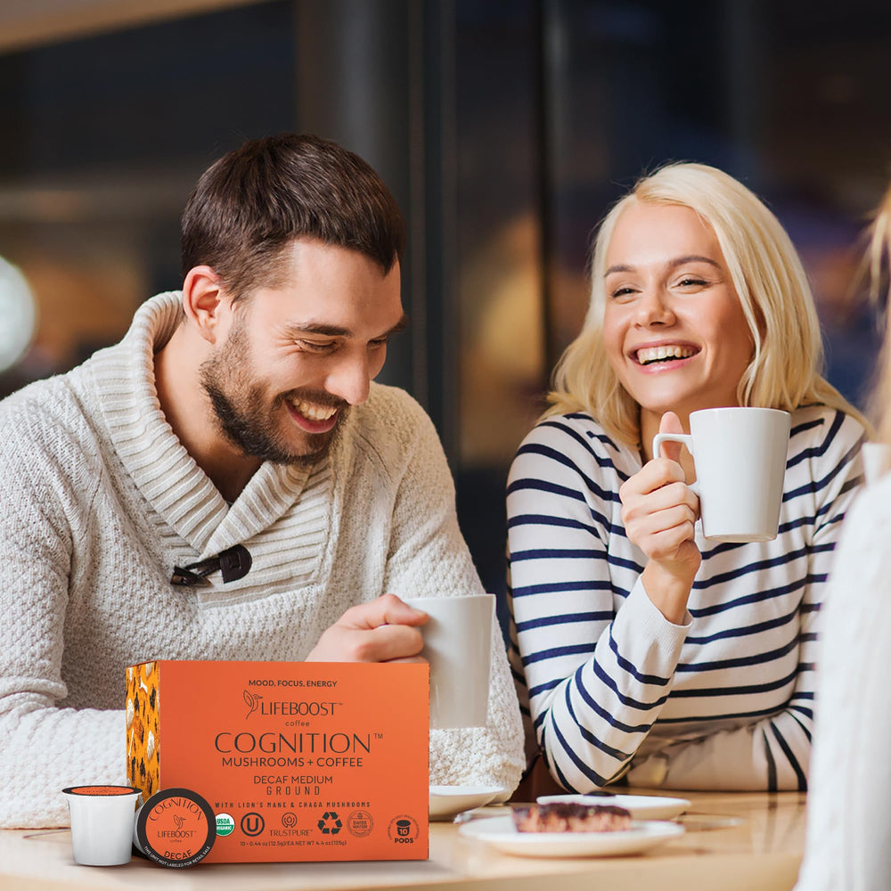 Lifeboost Cognition steaming coffee pour capturing calm energy.