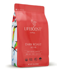 LIFEBOOST dark organic coffee beans ready to grind for a smooth morning ritual